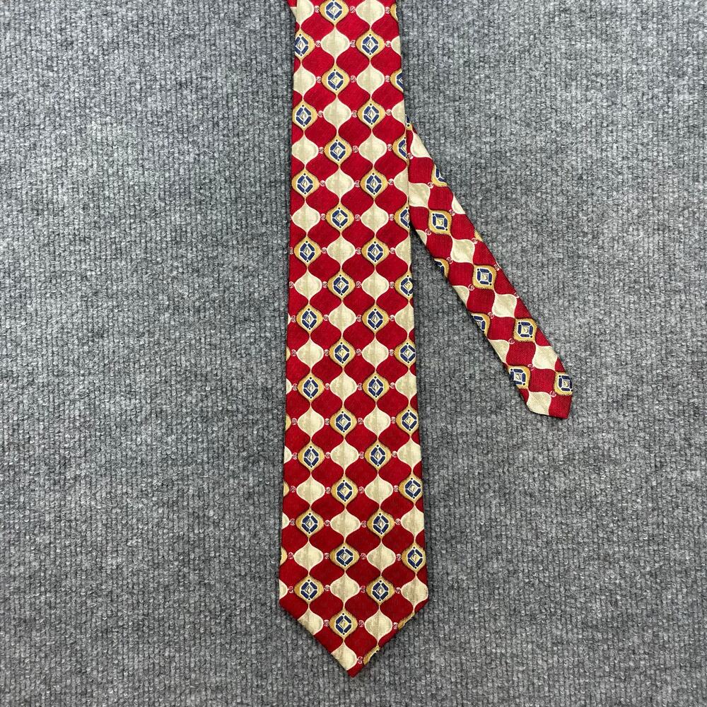 Corbin Tie 4" X 58.5" Red White Geometric Allover 100% Silk USA Made